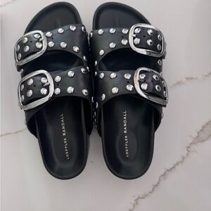 Loeffler Randall Black Studded Double-Buckle Slide Sandals